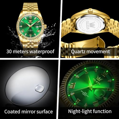 Image of OLEVS Watch for Men Stainless Steel Quartz Business Dress Diamond Large Dial Waterproof Mens Watches with Date Wrist Watch
