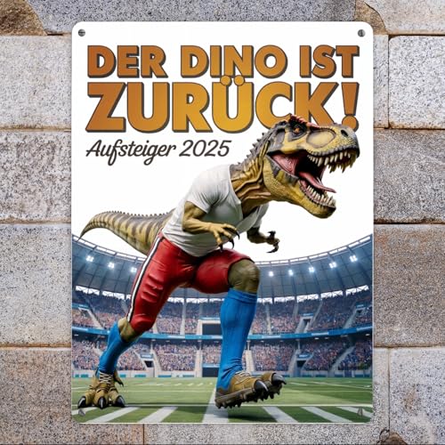 Hamburg Aufstieg 2025 Metallschild XXL in 28x38 cm - Der Dino ist Zurück! lustiges Fan-Geschenk für Hamburg-Anhänger