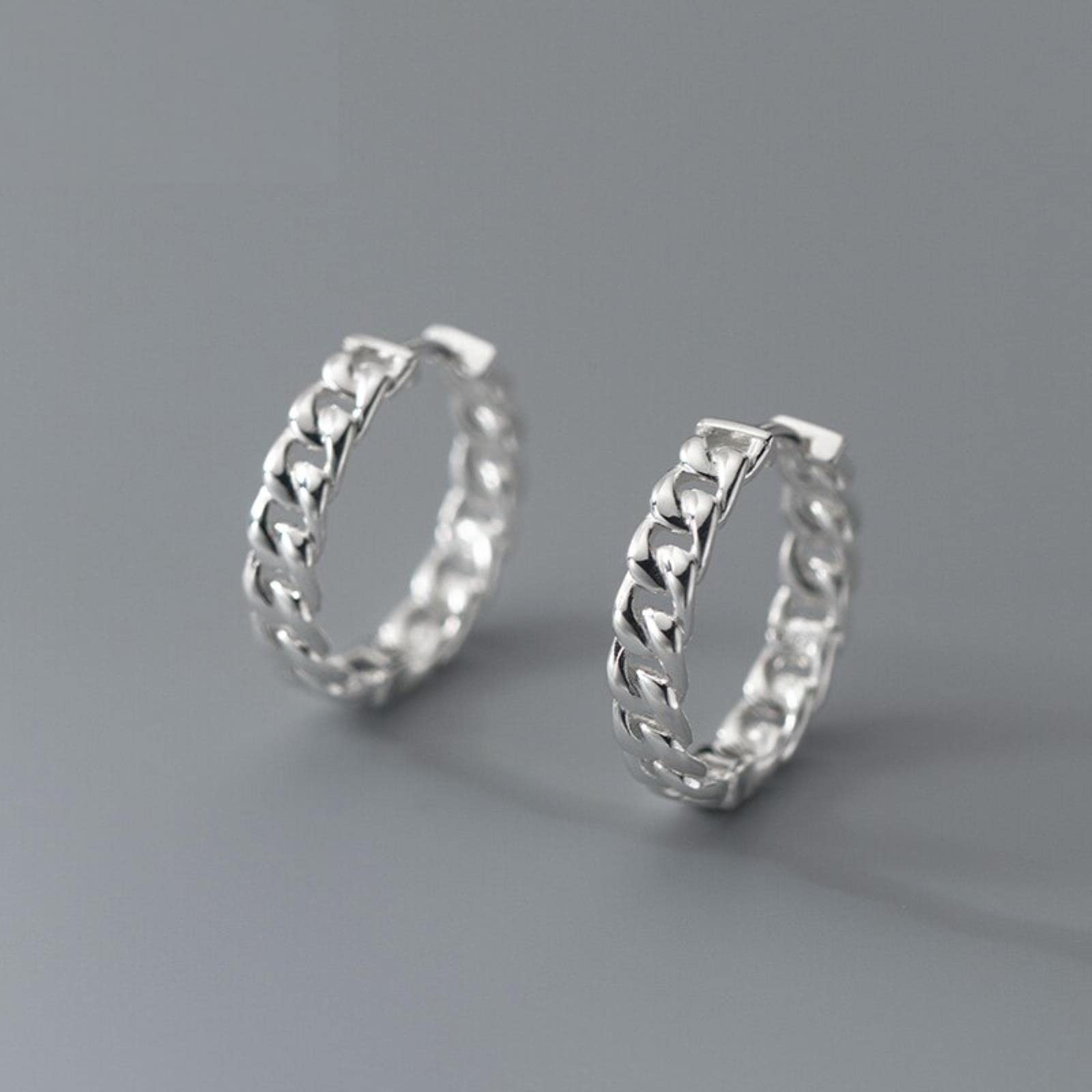 WEAV Auténtica Plata De Ley 925, Cadena De Bloqueo De Eslabones Grandes, Hebillas De Oreja para Mujer, Joyería Fina, Pendientes Geométricos De Moda, Regalo