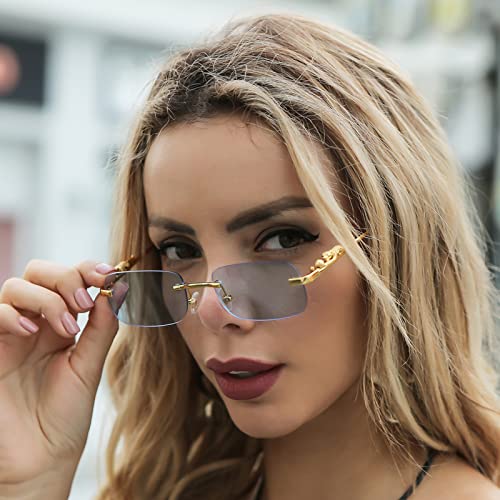 Vintage Small Rimless Rectangle Sunglasses Metal Gold Silver Leopard Eyewear for Women Men4