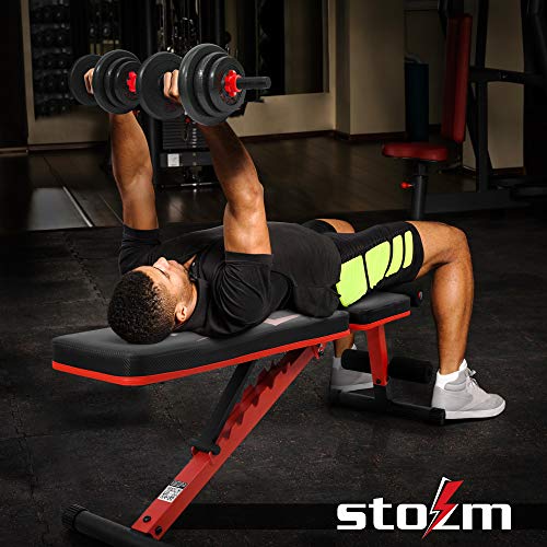 STOZM Deluxe Weight Bench (Crimson/Amber/Cobalt) & Weightlifting Accessories Set (Red/Orange) - Home Fitness Guru STOZM Deluxe Weight Bench (Crimson/Amber/Cobalt) & Weightlifting Accessories Set (Red/Orange) - Image 6