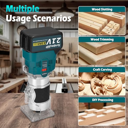 Sundpeypro Cordless Brushless Router Tool - 21V Compact Wood Router With 2 Pack 4.0Ah Batteries - Handheld Plunge Router Trim Router For Woodworking thumb #4