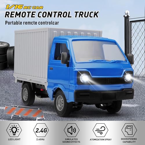 Image of RC Car 1 /16 RC Drift Car RTR Remote Control Racing Pickup Truck 2WD Truck Drift Crawler Off Road 2.4G with Spray Music and Light Vehicle Hobby Grade Toy Model for Kids and Adult (A-Blue)