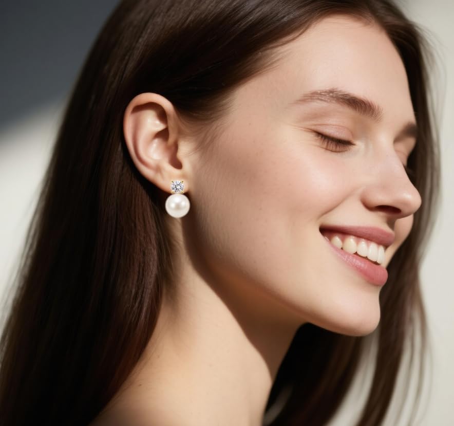 Pearl Clip on Earrings for Women - 14K Gold Silver Plated Cubic Zirconia Non Pierced Ear Clips Jewelry Gifts for Wedding Bridal Party Gifts2