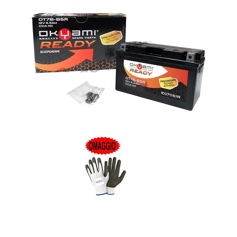 COMPATIBILE CON YAMAHA HW Xenter (SE591) 125 2012-2017 BATTERIA OKYAMI GIA' PRONTA ALL'USO OT7B-BSR CARICA SIGILLATA ATTIVATA IN FABBRICA 6,5 AH AMPERE 12 VOLT 150X65X92 MM