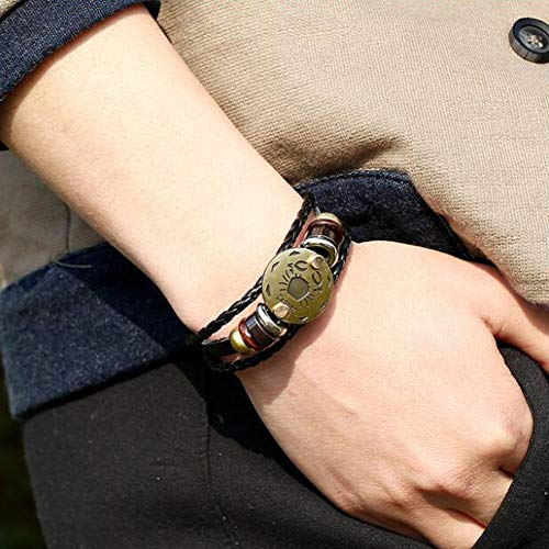 Casa De Novia Jewelry Retro 12 Zodiac Constellation Alloy Leather Hand Woven Braided Rope Bracelet Punk Chain Cuff/Cancer #TOP3
