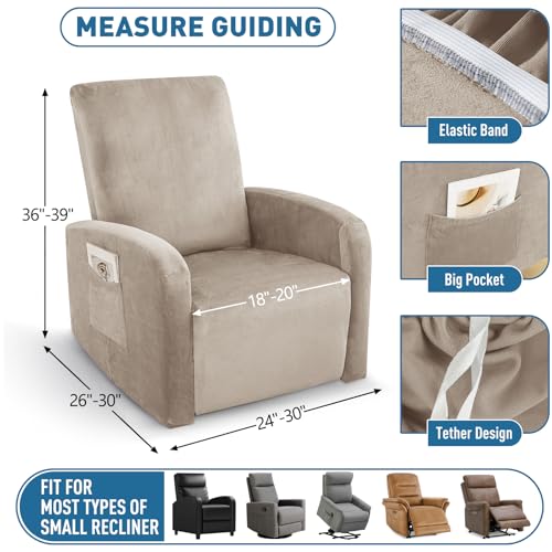 Image of ZNSAYOTX 2026 Velvet Small Recliner Cover 3-Piece, Luxury Plush Recliner Chair Covers with Elastic Band & Ties Stay in Place, Stretch Reclining Slipcover for Lazy Boy Soft Washable (Khaki)
