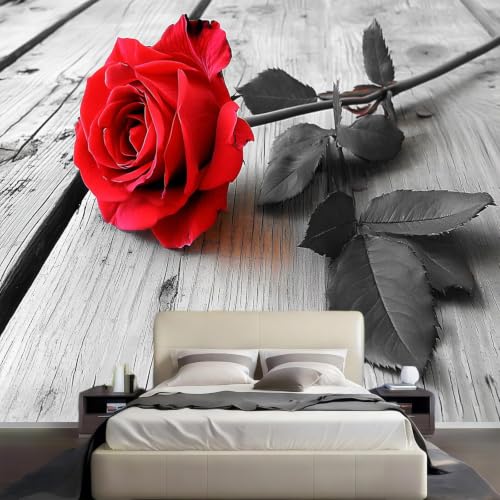 Papier peint panoramique rose de style poster geant rouge avec motif vintage