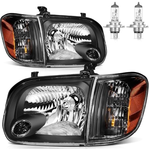 Vizotae Headlights for 2005 2006 Toyota Tundra Double/Crew Cab (ONLY fit 4 full size doors) and 2005-2007 Sequoia High/Low Beam W/Bulbs Driver & Passenger Side