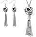 Produktbild Fashion HW Lange Quaste Halskette Silber Knoten Anhänger 3 Kreis Knoten Schlange Kette für Frauen (Halskette + Ohrringe)