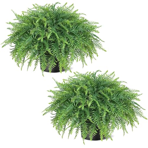 Juxdp 21' Artificial Ferns Plants Topiary - 2 Set for Front Porch Decoration,Fake Boston Fern Potted Plants Faux Greenery Bush UV Resistant for Outdoor Indoor Door Garden Farmhouse Home Decor (Green)