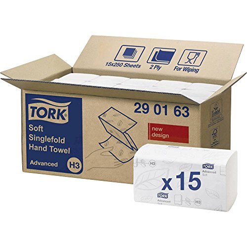 TORK 10997 - Servilletas plegadas (250 hojas, 23 x 25 cm, doble grosor, 15 unidades), color blanco