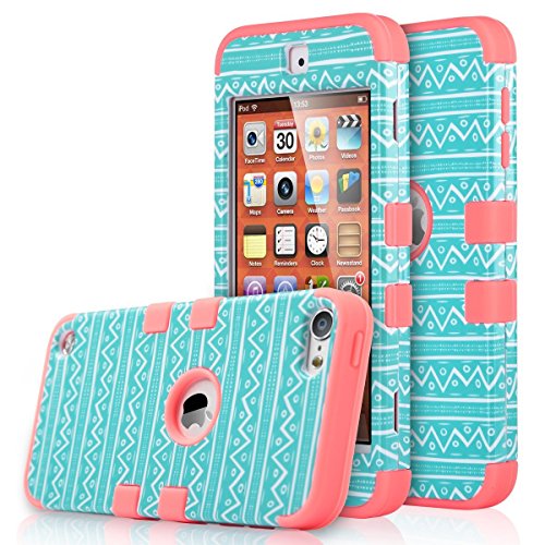 iPod Touch 6 Case,iPod 6 Cases,ULAK Anti Slip Anti-Scratch iPod Touch Case Shockproof Protective Cover with Hybrid High Soft Silicone + Hard PC Case(Wave Pattern/Rose Pink)