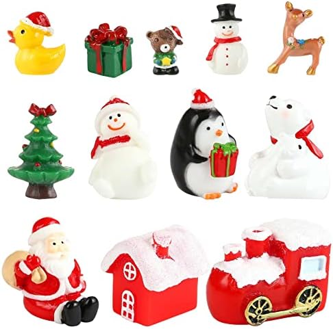 Gwhole Ornamenti Miniatura di Natale Decorazioni Natalizie Resina Miniature Natale 12 pz Simpatico Cartone Animato Natalizie per la Casa Decorazioni per Feste da Giardino