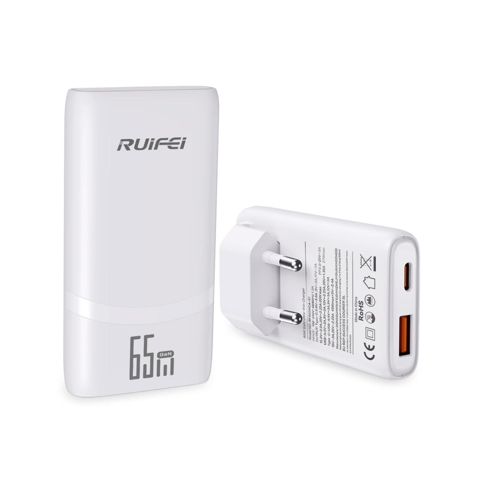 Ładowarka USB C 65 W, ultrapłaska wtyczka do ładowania, 2-portowy zasilacz GaN, szybka ładowarka, szybka ładowarka, kompatybilna z MacBook Pro/Air, telefonem komórkowym, iPadem, iPhone, Samsung Galaxy