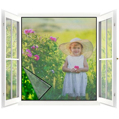 Fliegengitter Fenster ohne Bohren,Feste Größe 80x100cm,Kein Schneiden Erforderlich,Verdicktes Netz nicht leicht zu reißen,Fixiertes Insektenschutz Fenster mit Klettverschluss,Schwarz