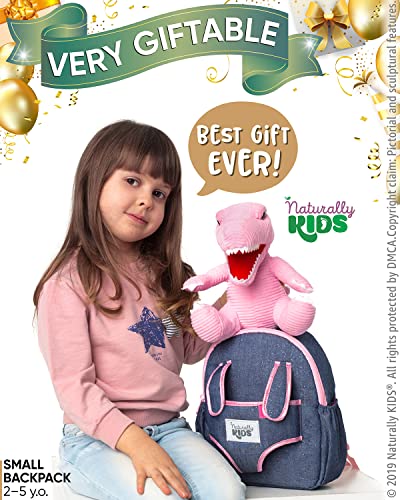 Naturally Kids Small Dinosaur Backpack - Dinosaur Toys For Kids 3-5 - Toddler Backpack For Boy W Stuffed Animal - Toys For 3 Year Old Girl Gifts - W Pockets & Reflective Logo - Backpack W Pink T Rex #TOP1