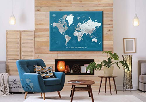 Push Pin Map Canvas With Quote | Personalized Travel Map With Pins | Inspirational Push Pin World Map | 24" X 32" Up To 40" X 53" #TOP1