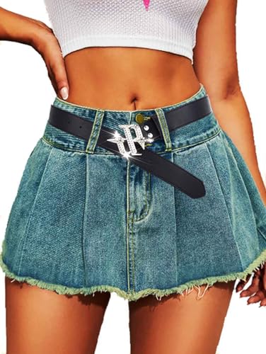 Yalice Women Y2K Belt for Jeans Dress Cowgirls Leather Belt with Rhinestone Buckle Ladies Waist Belts2