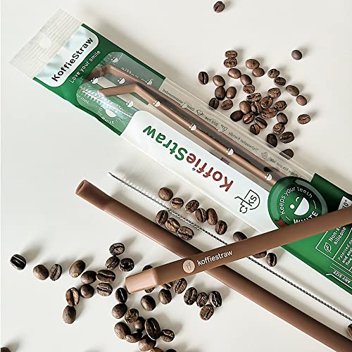 KoffieStraw Mocha | Reusable Straws with Stainless Steel Cleaning Brushes | Long Lasting & Eco-Friendly Standard Size Straws for Coffee, Tea, Milk, Cold and Hot Drink | 2pack - 8