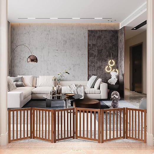 Haven Style Wood Foldable Pet Gate,Wooden Dog Gate,Cat Gate,Pet Gate with Pet Collar for House Doorway Stairs,Freestanding Indoor Outdoor Gate Safety Fence (6 Panel)