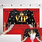 INRUI VIP Red Carpet Curtain Photography Backdrop Glittering with Brilliant Stars Red Gold Stage Backdrops for Studio Props Graduation Wedding Birthday Party Decoration Banner (7x5FT)