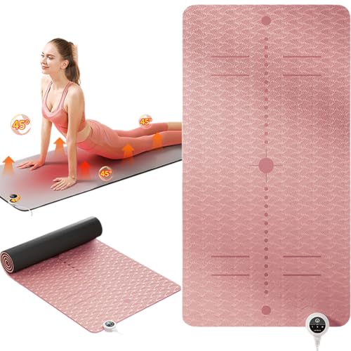 Tappetino da yoga riscaldato elettrico, tappetino antiscivolo in TPE, tappetino fitness spesso 8 mm, temperatura regolabile 10-60 ℃, timer 1-12h, 183 x 66 cm