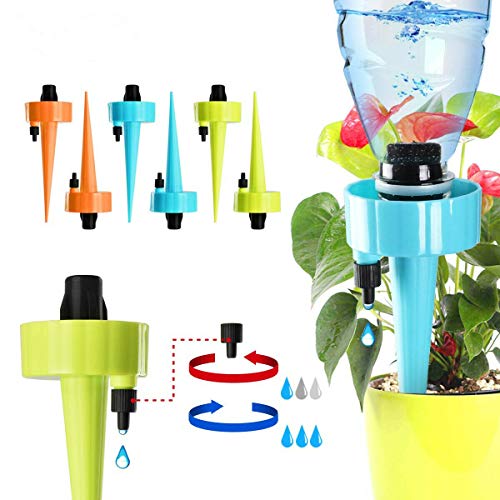 AiBeiS Adjustable Self Watering Spikes. Automatic Vacation Drip Irrigation Watering Devices,Care Your Indoor & Outdoor Home Office Plants-6 Pack