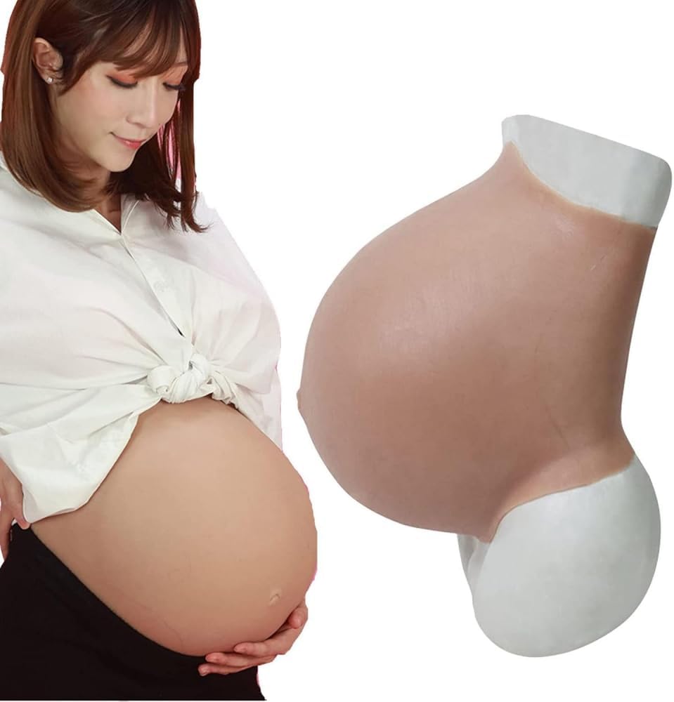 Fake Pregnant Belly for 5-9 Months, Silicone Fake Pregnant Belly of Twins Bump, Lightweight Fake Pregnancy Belly Cotton Filling-9months