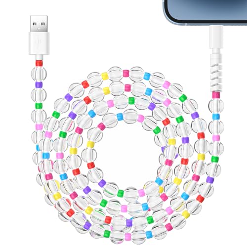 Aolcev for iPhone Charging Cable 66W Beaded Phone Charger Cable [MFi Certified] 6.6FT/2M Long Fast Charger Cord Cute USB A Charging Cord for iPhone 14 13 12 11 Pro Max 8 Plus for iPad Pro Transparent