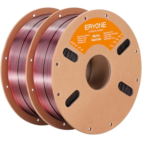 Image of ERYONE Silk Dual Color PLA Filament 3D Printer 1.75mm + /- 0.03mm, Bicolor Filament Two Tone PLA Bundle 2KG Cardboard Spool, Black Red