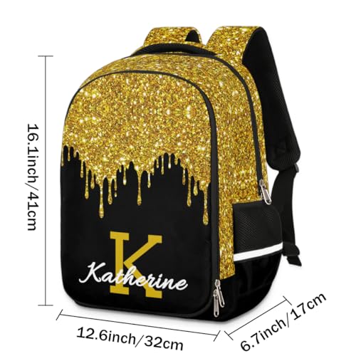 Personalized Kids Backpack Golden Glitter for Boys Girls, Custom Backpack Travel School Bag Bookbag Lightweight Daypack3