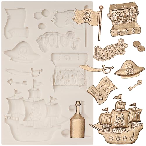 MINFEIDMS Moules en silicone pirates pour décoration de gâteaux, cupcakes, bonbons, chocolat,...