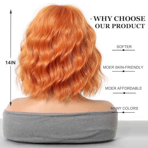 Esmee Short Wave Ginger Orange Bob Wigs With Fringe Shoulder Length Wig Synthetic Cosplay Wigs for Women, 14 inches - Image 4