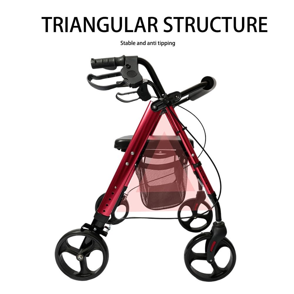 2 en 1 Rollator de silla de ruedas con asiento,Caminador ultraligero con freno de mano,Caminadores de transporte plegables portátiles,Rollator Drive,Aluminio