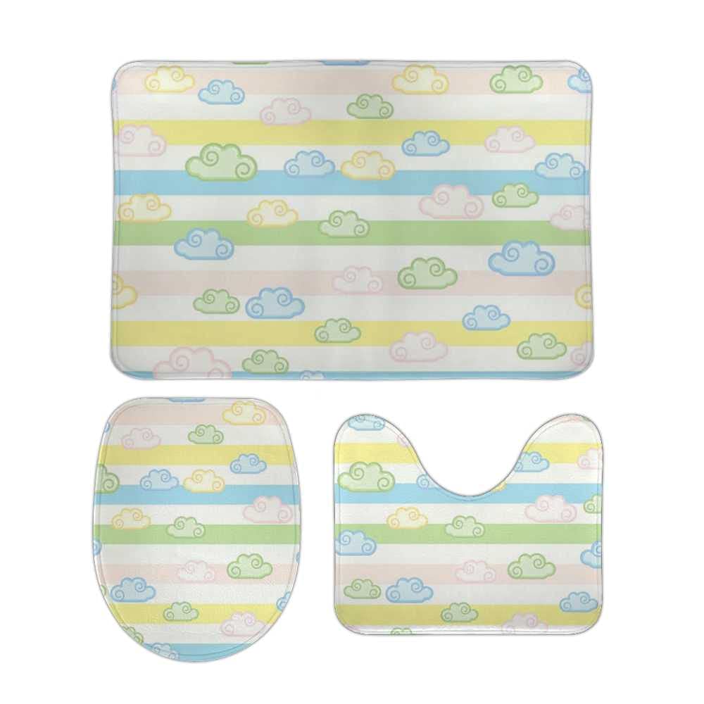 Tapis de bain en mousse polaire douce lot de 3 blanc avec contour U