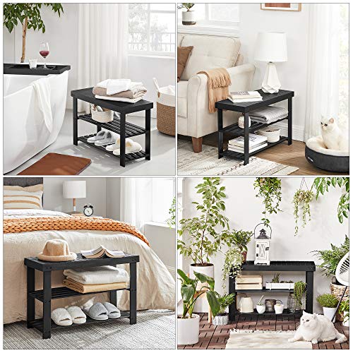 SONGMICS Sturdy Shoe Rack Bench,3-Tier Bamboo Shoe Organizer,Storage Shelf Holds Up to 264 Lbs,ideal for Entryway Bathroom Living Corridor
