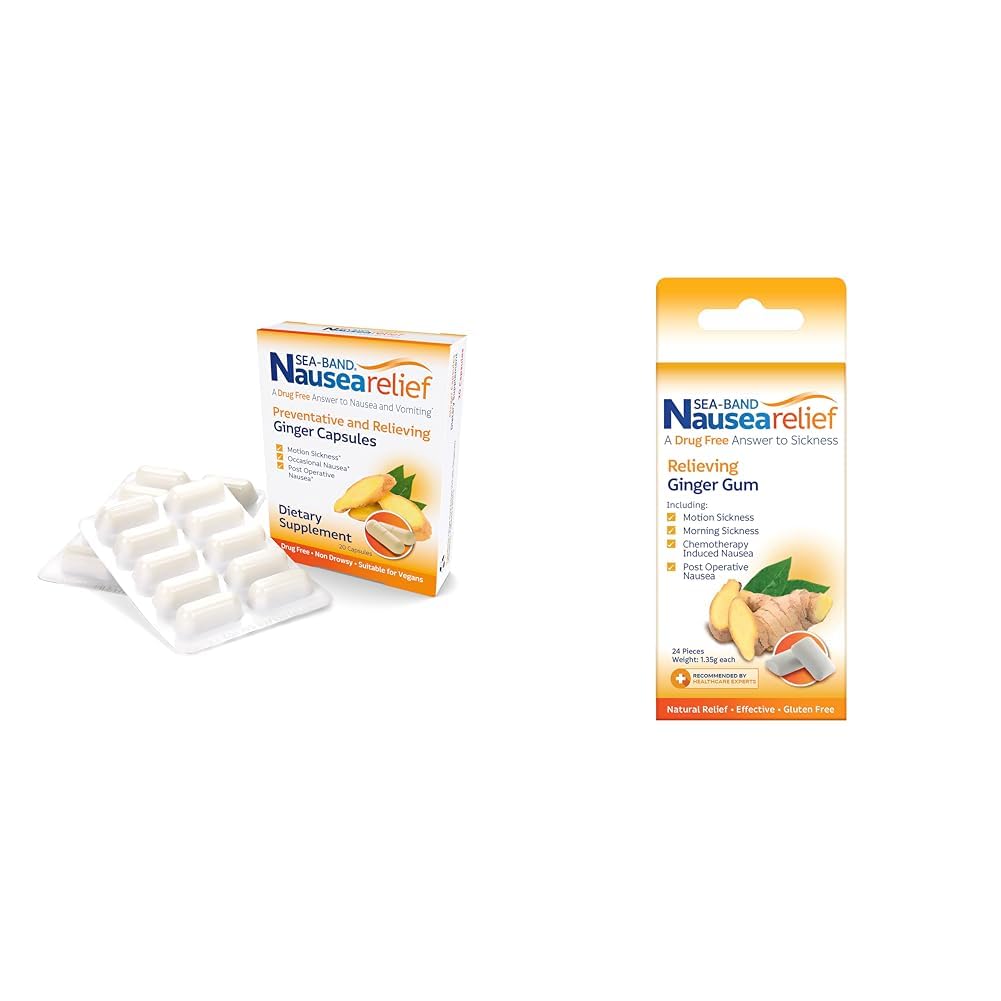 Sea-Band Anti-Nausea Ginger Capsules and Gum for Motion, Morning Sickness, and Nausea Relief