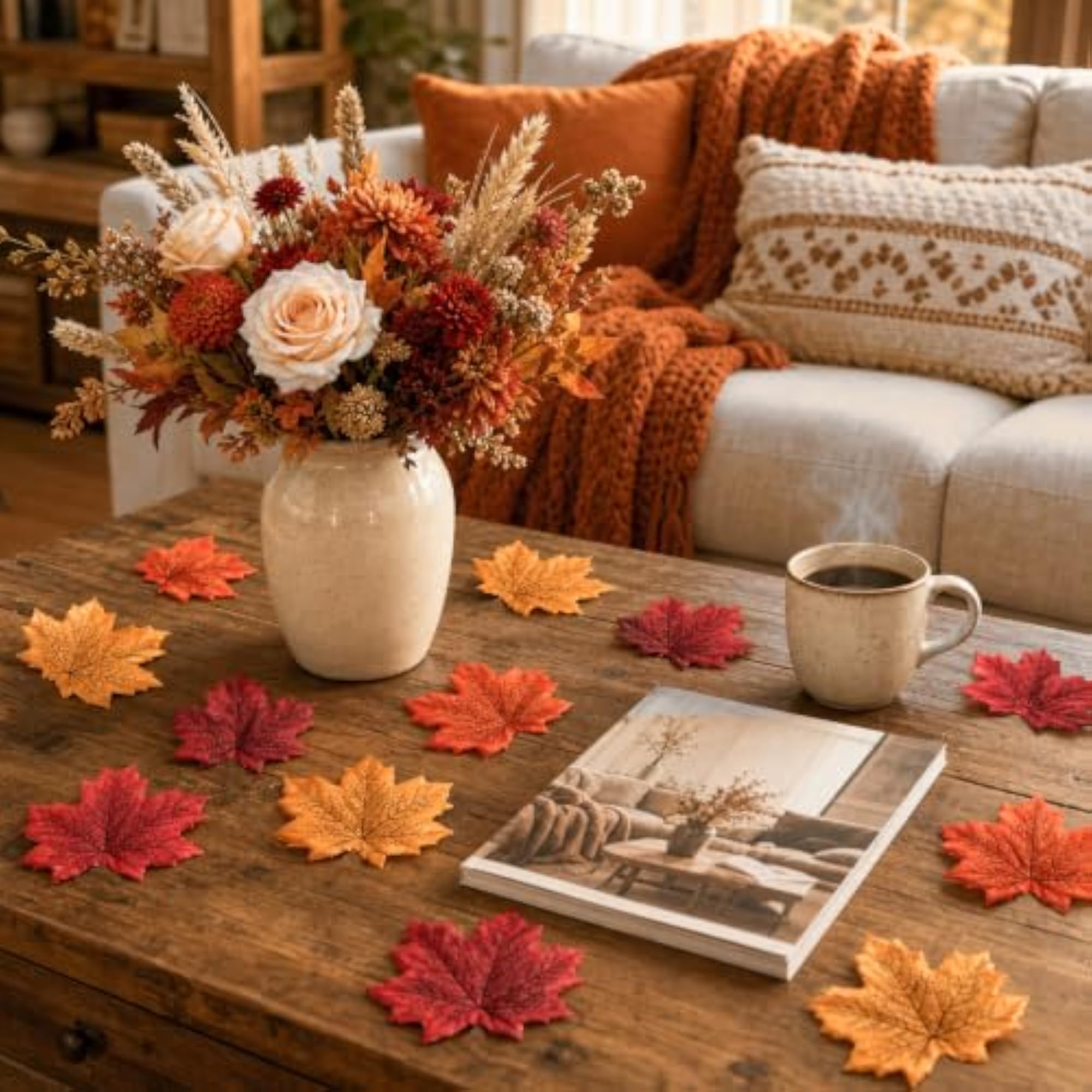 300 Pieces Artificial Autumn Maple Leaves