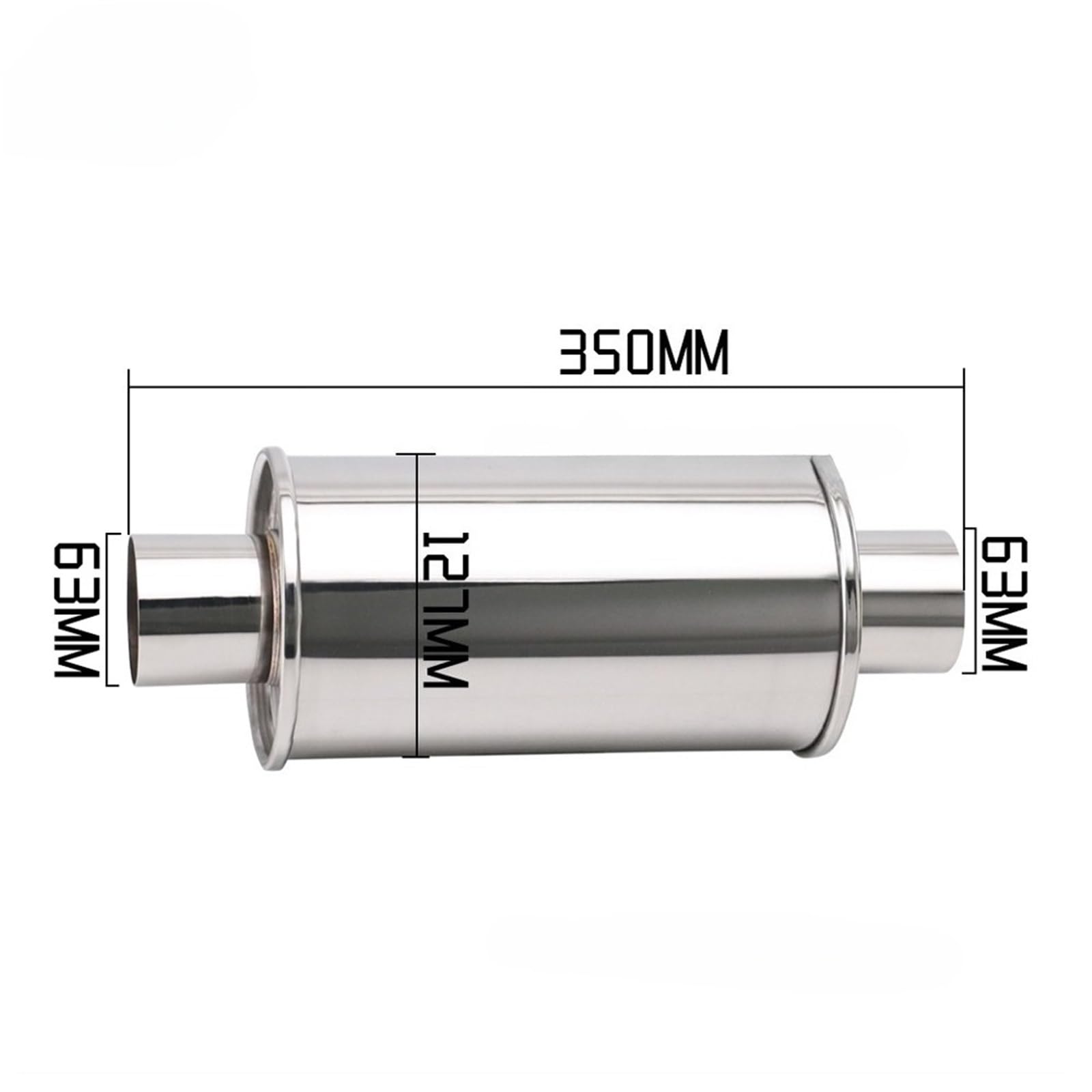 Car Silencer Średnica rury wydechowej samochodu 63 mm Wlot 127 Korpus Tłumik rezonatora wydechu ze stali nierdzewnej