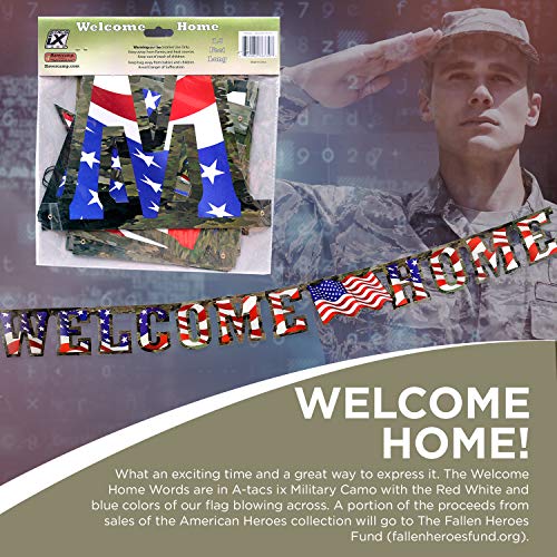 Military Army Camo "Welcome Home" Party Banner (Large, 7" Cardboard Cutout Letters, American Flag Center) American Heroes Party Collection By Havercamp #TOP1