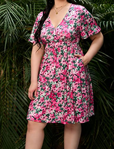 Image of ShopWonder Plus Size Dress Women's V Neck A-Line Knee Length Wrap Swing Dresses Plus Size A Line Party Mini Dress