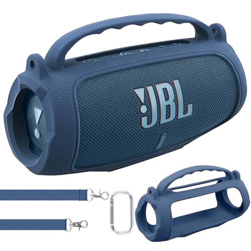 co2CREA Silicone Case for JBL Charge 5 Portable Waterproof Bluetooth Speaker Portable Travel Soft Cover with Shoulder Strap Protective Skin Case (Blue)