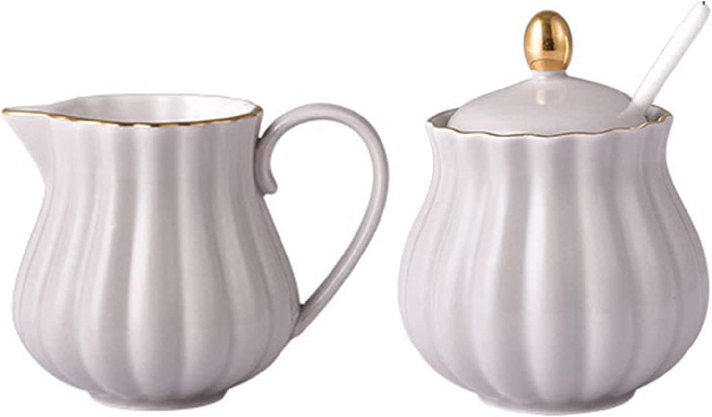 Salsiera in porcellana, Set zuccheriera in ceramica con coperchio e lattiera multicolore 220 ml(Light Beige)