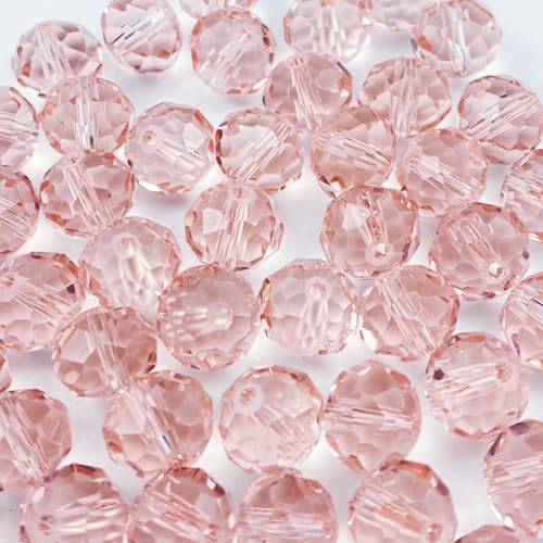 Honkoolly 50pcs Crystal Glass Beads 10mm Faceted Rondelle Glass Spacer Beads with Hole for Bracelets Necklace Earring DIY Jewelry Making Craft(Pink)