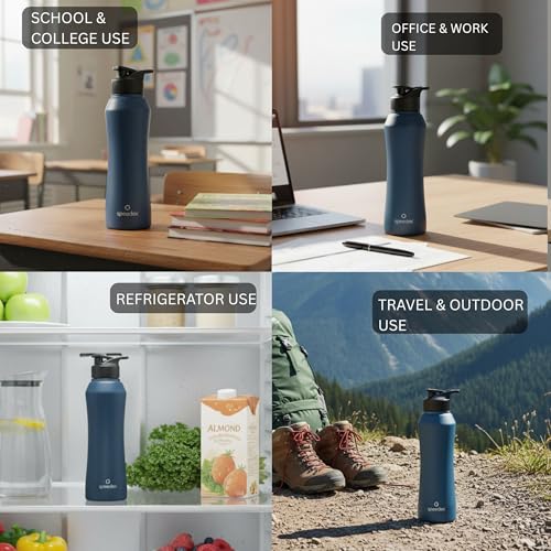 Image of Speedex Stainless Steel Water Bottle 1 Ltr, Leak Proof Sipper Cap, BIS Approved 1000 ml Metal Bottle For Daily, Office, School, Gym, Travel Use for Men, Women, Kids, Adults, Teal Blue, Set of 4
