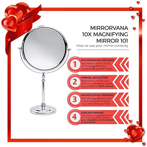 Mirrorvana Large Double Sided 10X and 1X Magnifying Makeup Mirror with Stand, 15-Inch Height and 8-Inch Wide