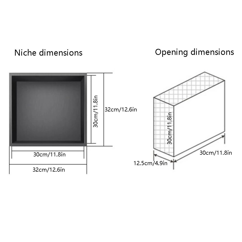 Nicchia da Parete per Doccia in Acciaio Inox con Luce LED, nicchia da Doccia incorporata, nicchia da Parete per Doccia, Nessuna piastrella necessaria per Bagno e Cucina (Grigio, 32x32x12,5 c