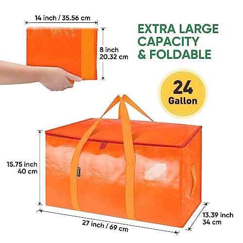 Image of BALEINE 2-Pack Oversized Moving Bags with Reinforced Handles, Heavy-Duty Storage Tote for Clothes, Moving Supplies (Orange, 2-Pack)