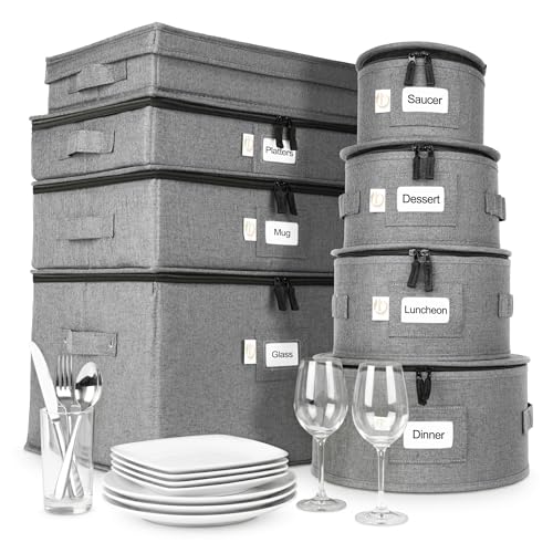 Luxula China Storage Containers Set of 8 with Felt Dividers & Dinnerware